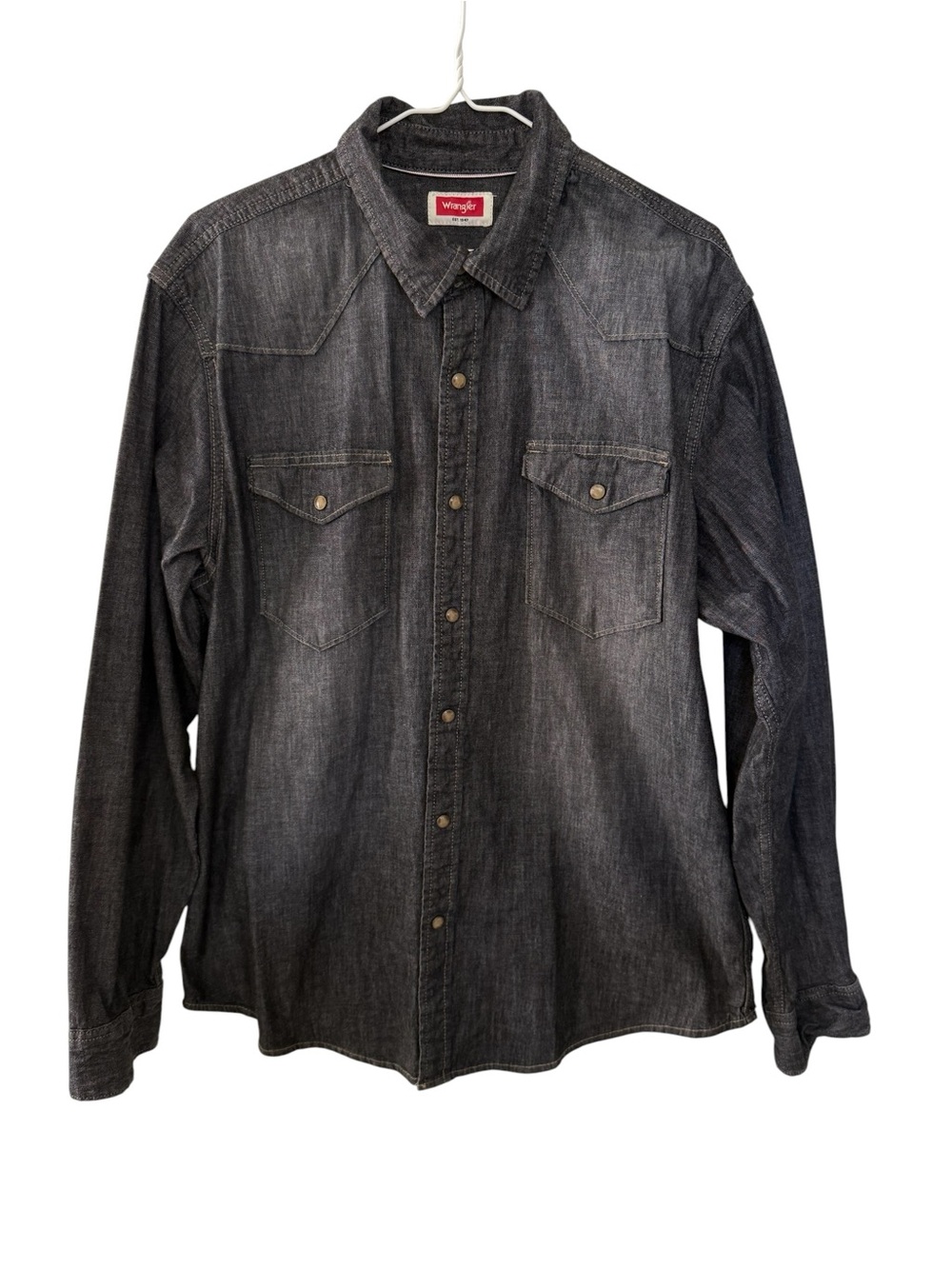 Wrangler Men's Black Denim Western Shirt Size Large Long Sleeves Pearl Snaps